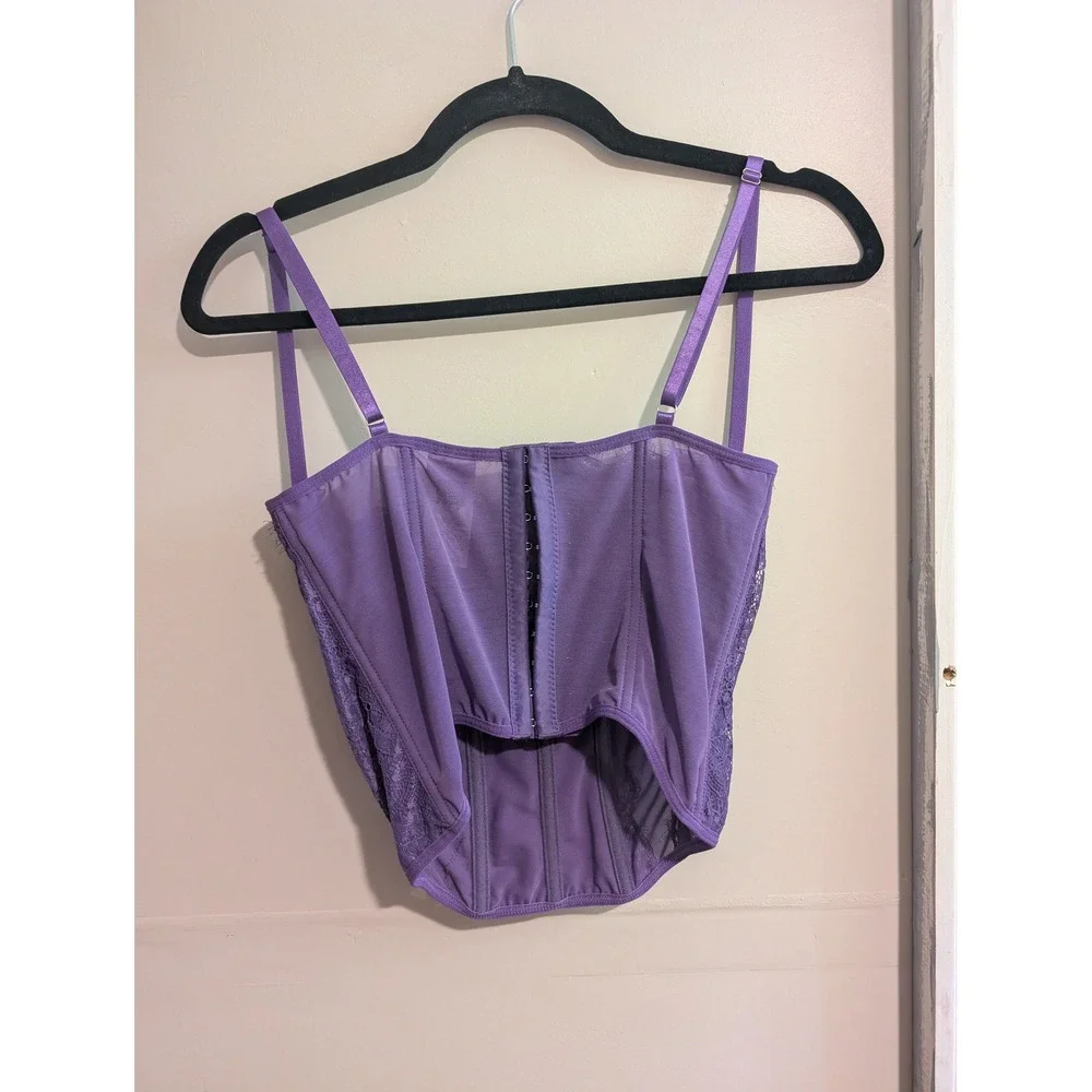 SHEIN Corset Top Womens Medium Purple Lace Mesh Underwire Hook and Eye Closure - Picture 4 of 5